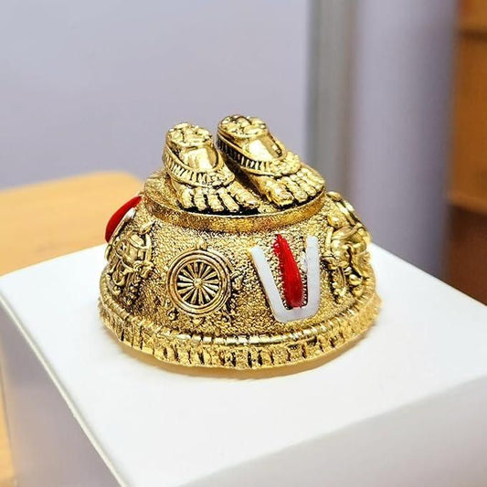 LORD VENKATESHWARA- BALAJI  24K Gold Plated Antique Charan Paduka ALONG WITH SHANKU CHAKRA SYMBOLS